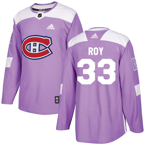 Adidas Canadiens #33 Patrick Roy Purple Authentic Fights Cancer Stitched NHL Jersey - Click Image to Close
